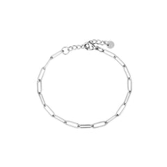 Silver-tone paperclip chain bracelet in stainless steel with a lobster clasp, adjustable extender, and Zoé signature tag.