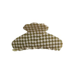 Hydrangea Claw clip - Olive Checkerboard