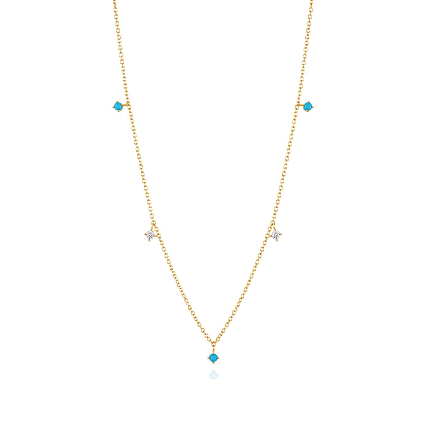 Azure necklace with turquoise-toned stones and CZ accents in 18K gold-plated finish
