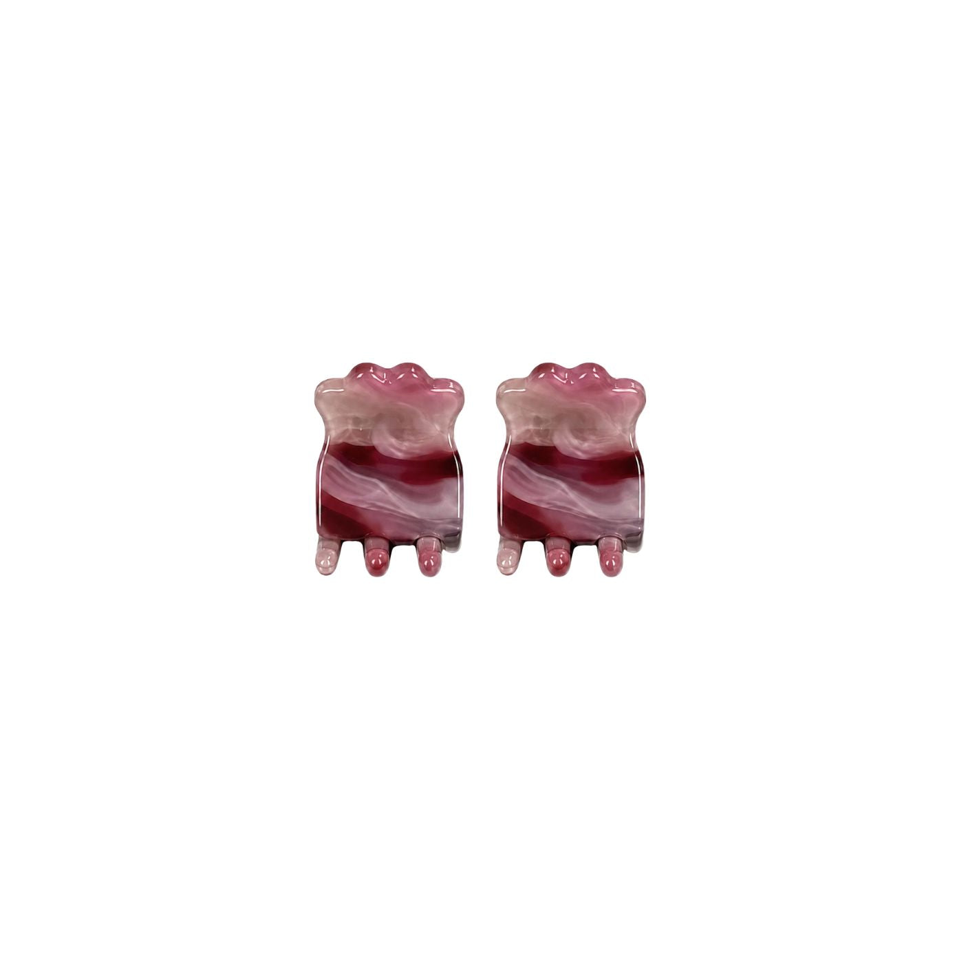 Capri mini claw clip set of two in Merlot Marble pink-and-wine cellulose acetate