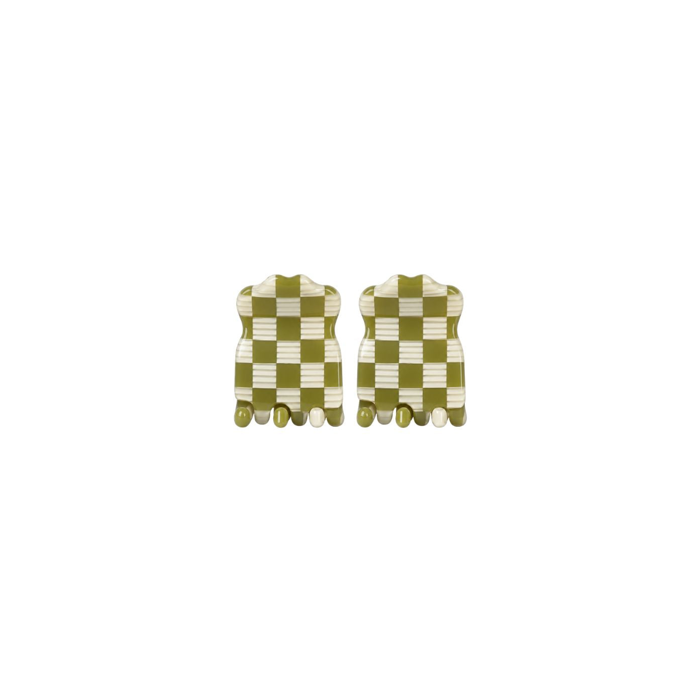 Capri mini claw clip set of two in Olive Checkerboard green-and-cream cellulose acetate