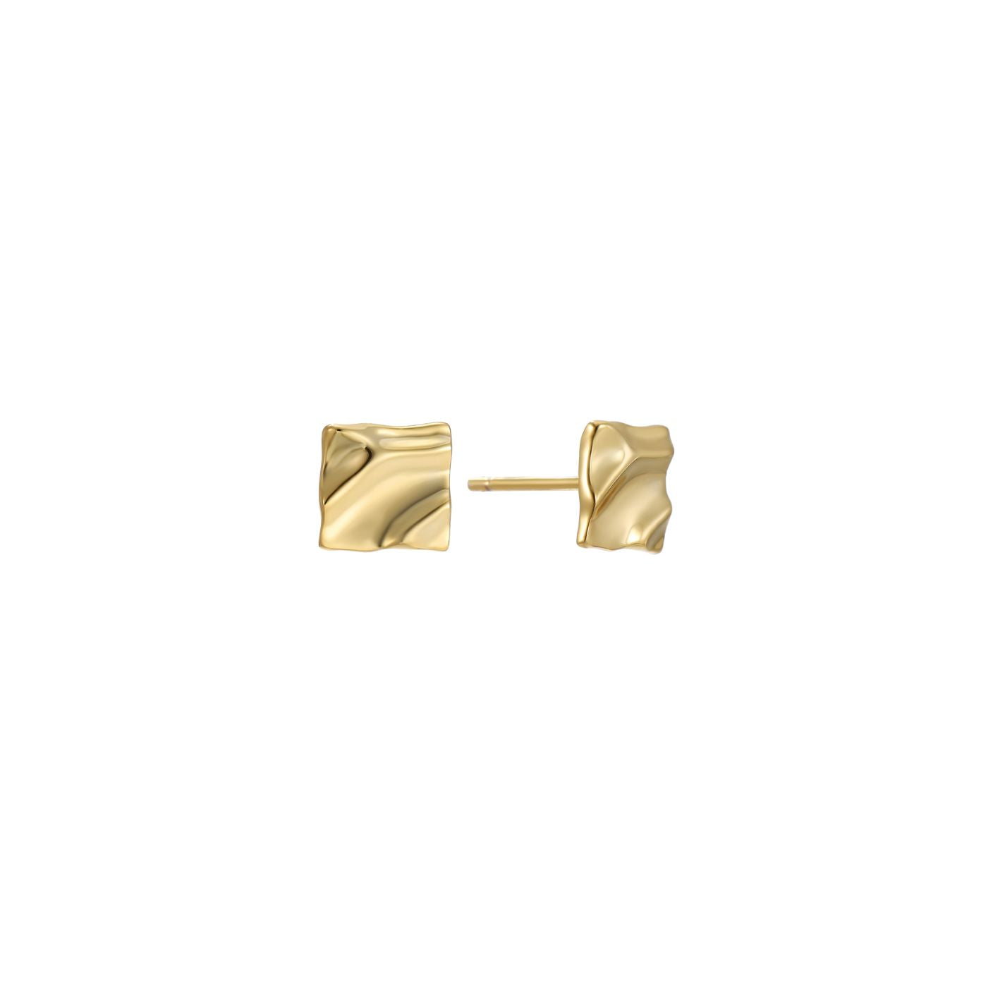 Carré Studs — textured square gold stud earrings with a molten finish, shown as a pair, from Zoé Jewelry.