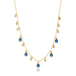 Celeste necklace with blue pear-cut CZ drops and clear accents in 18K gold-plated finish