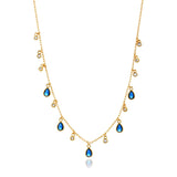 Celeste necklace with blue pear-cut CZ drops and clear accents in 18K gold-plated finish