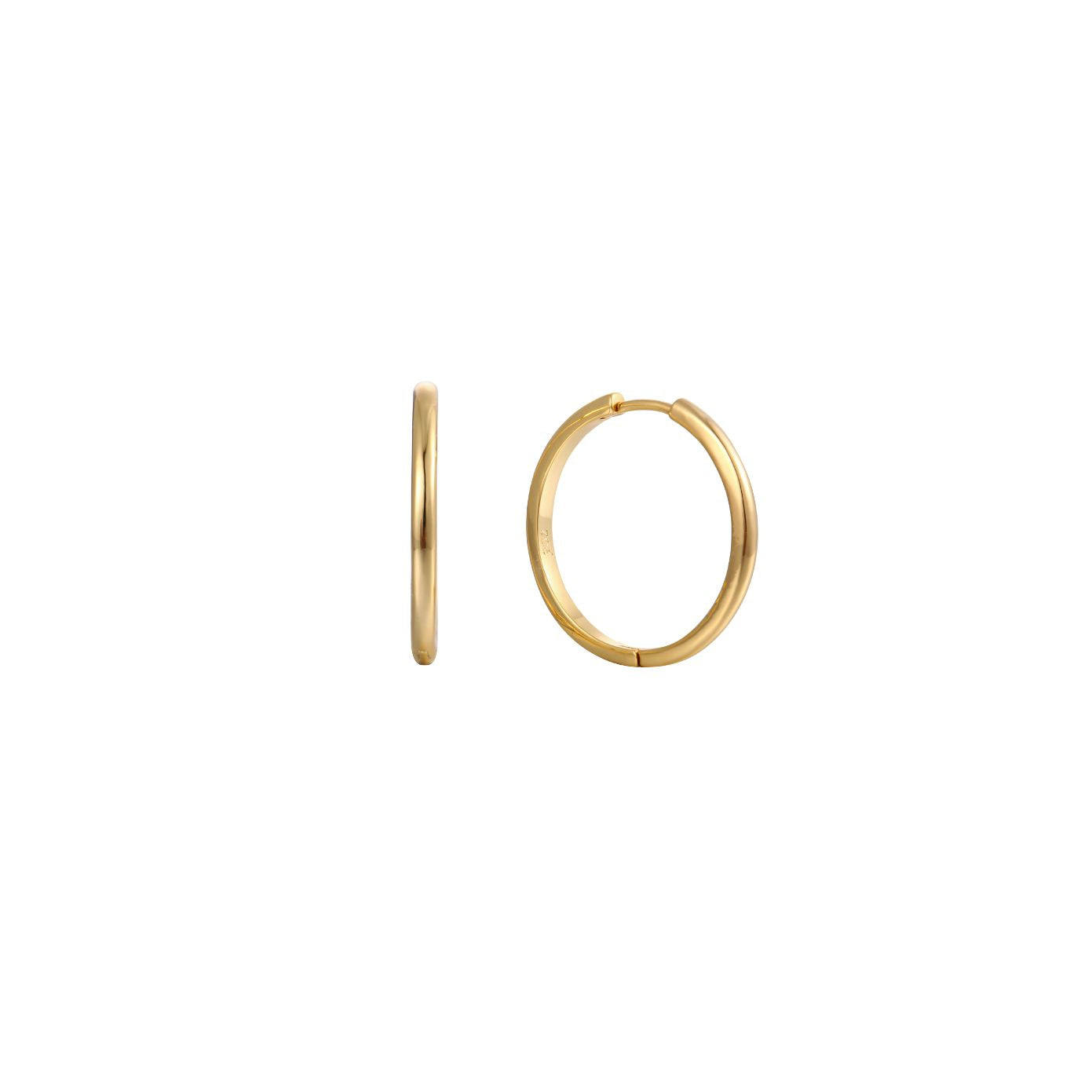 Classic Hoops — slim round 18K gold hoop earrings with a hinged closure, shown as a pair, from Zoé Jewelry.