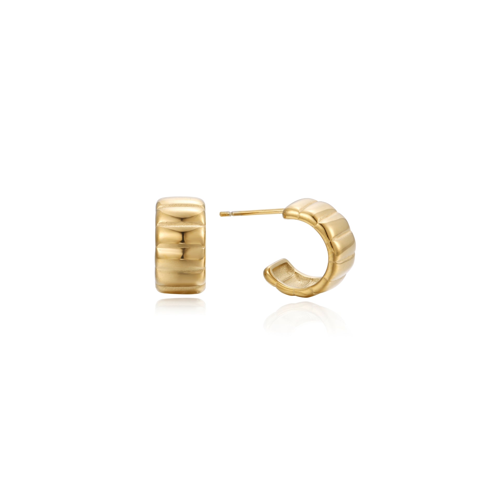 Echo Hoops — wide chunky gold hoops with a ribbed croissant texture, shown as a pair, from Zoé Jewelry.