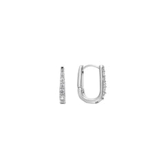  Elise Pavé Huggies — elongated silver-tone huggie hoop earrings with prong-set cubic zirconia, shown as a pair, from Zoé Jewelry.