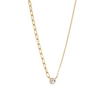 Elle necklace with single bezel-set CZ on a mixed oval and cable chain in 18K gold-plated finish
