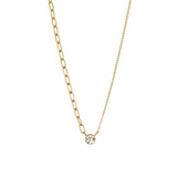 Elle necklace with single bezel-set CZ on a mixed oval and cable chain in 18K gold-plated finish