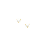 Ember Studs — gold petal stud earrings with two marquise-cut cubic zirconia, shown as a pair, from Zoé Jewelry.
