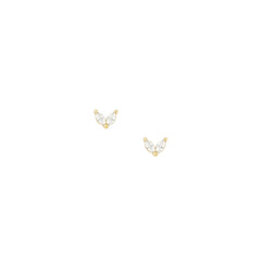 Ember Studs — gold petal stud earrings with two marquise-cut cubic zirconia, shown as a pair, from Zoé Jewelry.