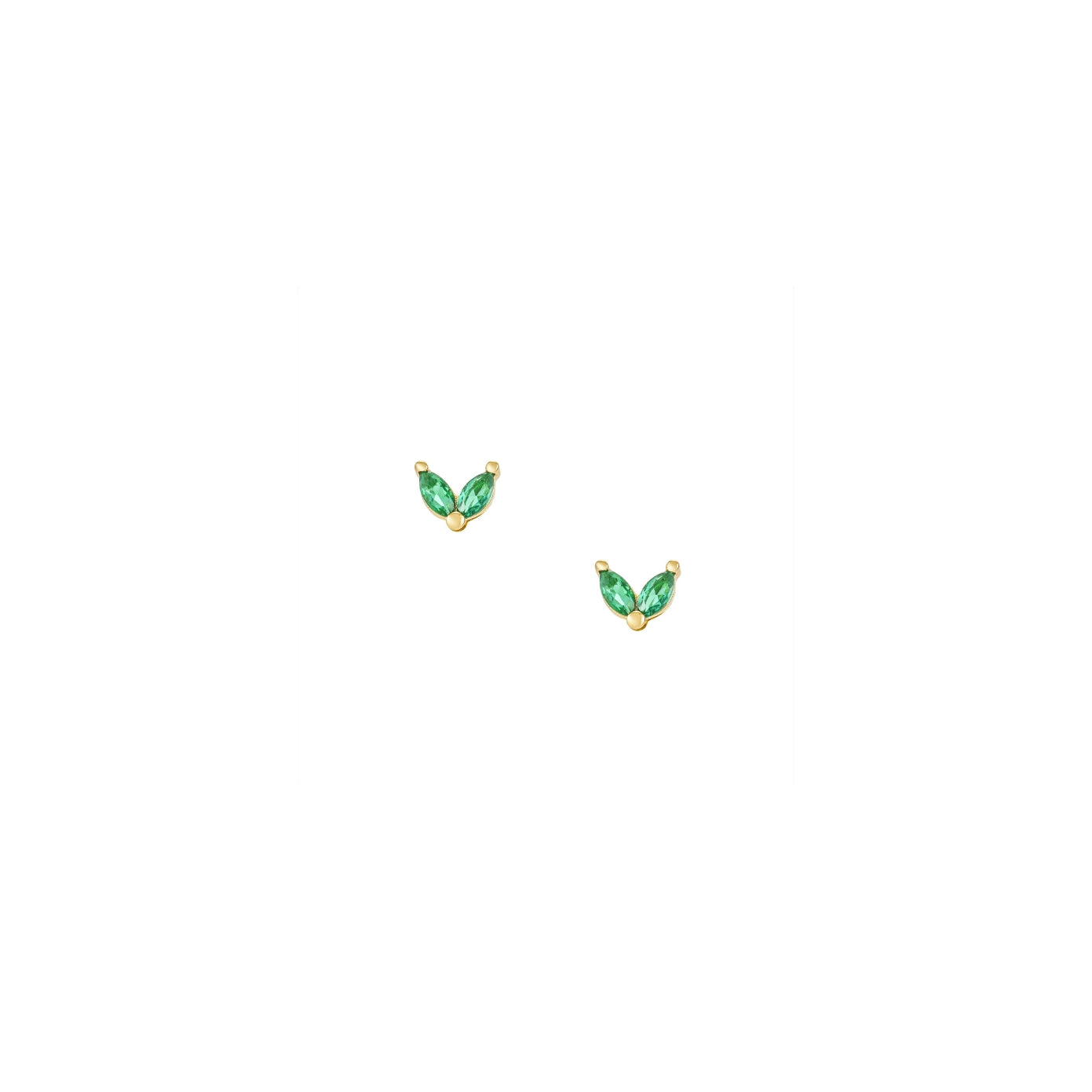 Ember Studs — petal-shaped 18K gold stud earrings with a green stone, shown as a pair, from Zoé Jewelry.
