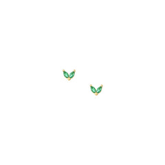 Ember Studs — petal-shaped 18K gold stud earrings with a green stone, shown as a pair, from Zoé Jewelry.