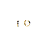Equinox Hoops — two-tone gold and silver chunky huggie hoop earrings, shown as a pair, from Zoé Jewelry.