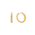 Eternity Huggie — 18K gold huggie hoops with bezel-set cubic zirconia stones and polished gold beads, shown as a pair, from Zoé Jewelry.