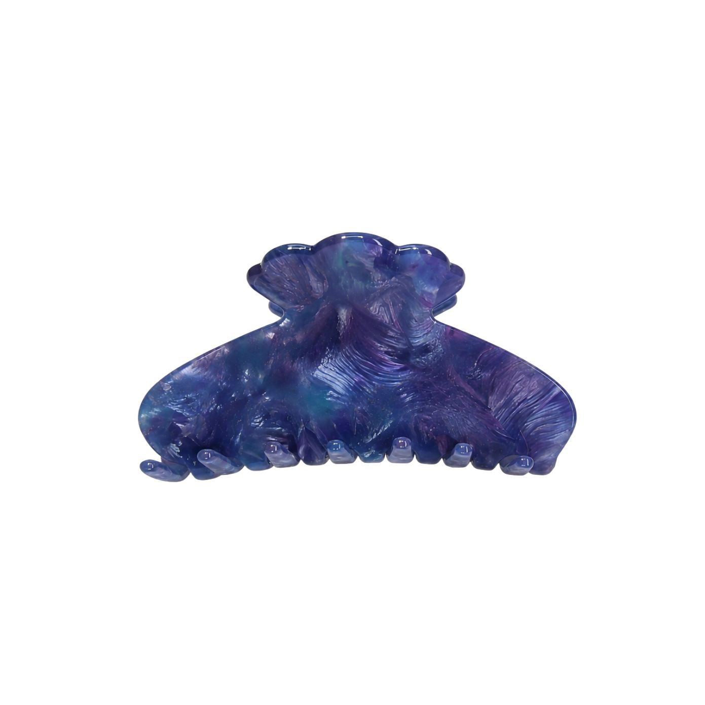 Hydrangea rounded claw clip in Blue Marble blue-and-purple cellulose acetate