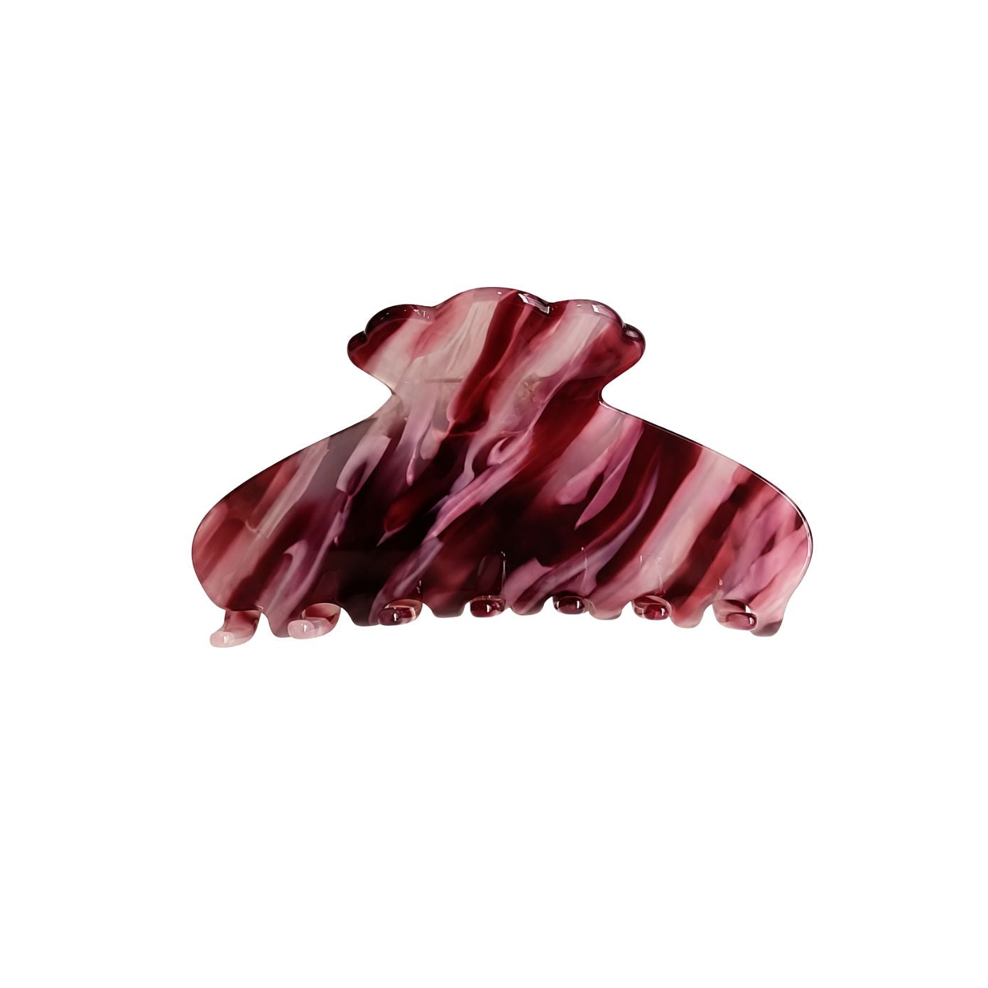 Hydrangea rounded claw clip in Merlot Marble wine-and-pink cellulose acetate