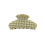 Hydrangea rounded claw clip in Olive Checkerboard green-and-cream cellulose acetate