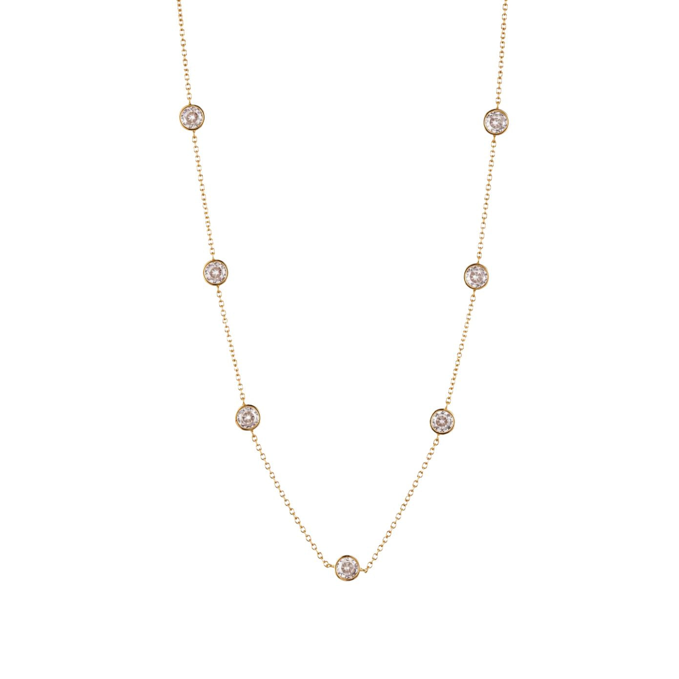 Lumina CZ station necklace with bezel-set round stones in 18K gold-plated finish