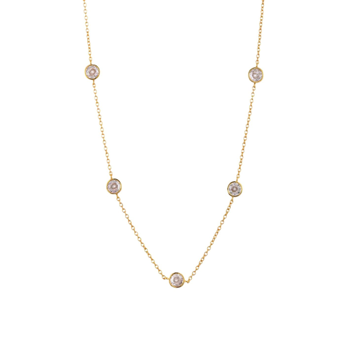 Lumina CZ station necklace with bezel-set round stones in 18K gold-plated finish