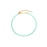 Marisol Bracelet — a dainty strand of faceted natural green gemstone beads on an 18K gold-plated chain with a Zoé bar tag, from Zoé Jewelry.