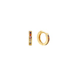 Noelle Hoops — small gold huggie hoops with channel-set multicoloured cubic zirconia, shown as a pair, from Zoé Jewelry.