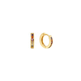 Noelle Hoops — small gold huggie hoops with channel-set multicoloured cubic zirconia, shown as a pair, from Zoé Jewelry.