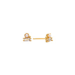 18K gold stud earrings pairing a round button pearl with a baguette-cut cubic zirconia, shown as a pair, from Zoé Jewelry.