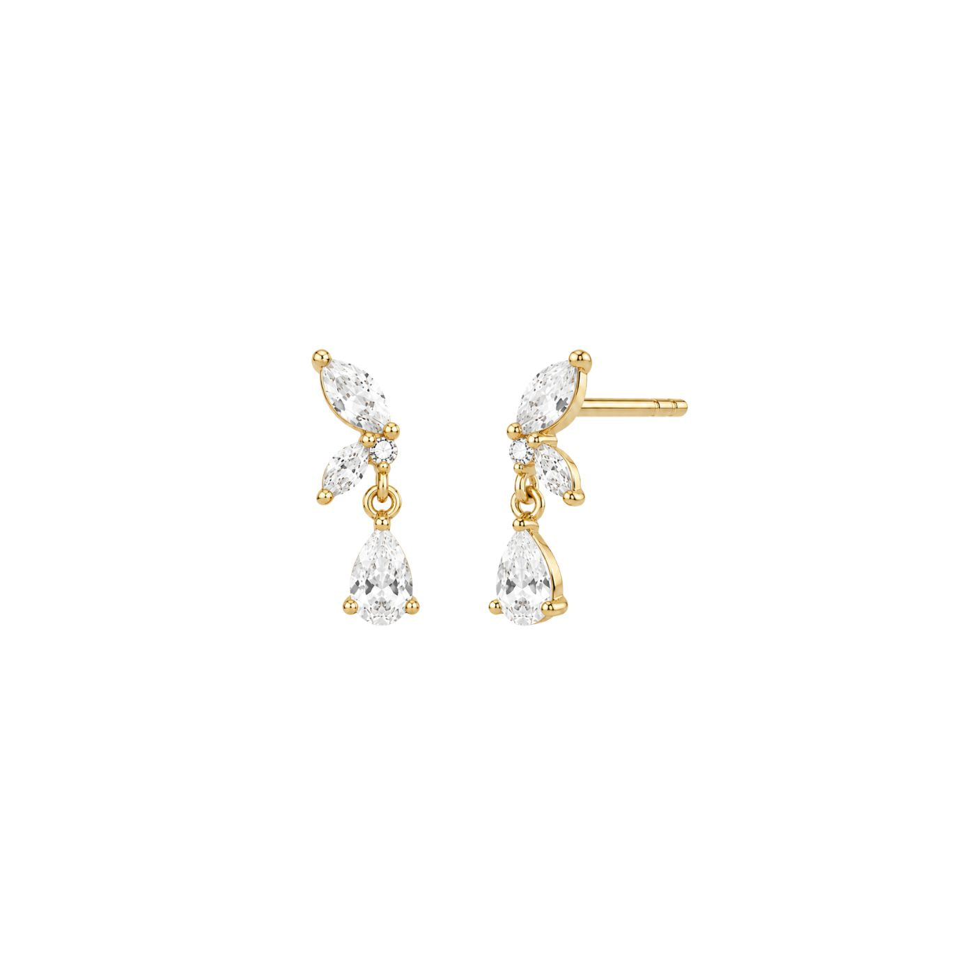 Papillon butterfly CZ stud earrings, side view, in 18K gold-plated finish