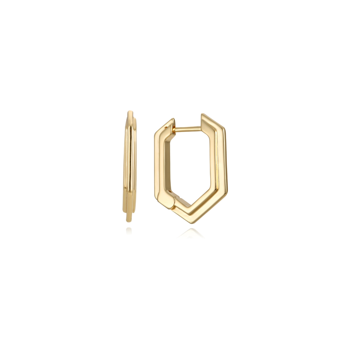  Rivé Hoops — hexagon-shaped 18K gold hoop earrings, shown as a pair, from Zoé Jewelry.

