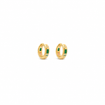Stardust Hoops — reversible 18K gold star-and-stone huggie hoops shown from the front, from Zoé Jewelry.