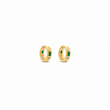 Stardust Hoops — reversible 18K gold star-and-stone huggie hoops shown from the front, from Zoé Jewelry.