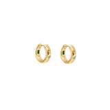 Stardust Hoops — reversible 18K gold huggie hoops with green, pink, and blue stones and engraved stars, shown as a pair, from Zoé Jewelry.