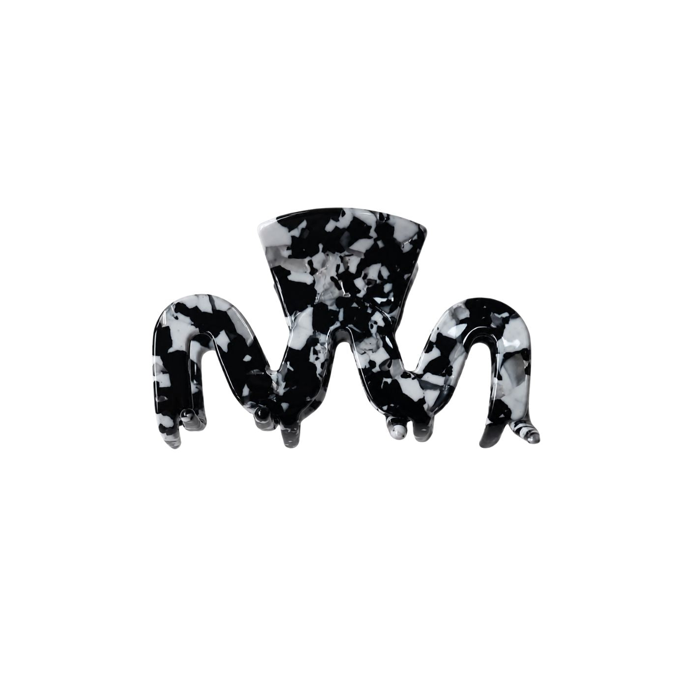 Swiggle wavy claw clip in Monochrome Marble black-and-white speckled cellulose acetate
