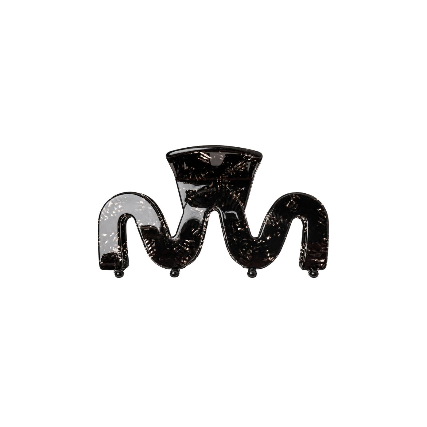 Swiggle wavy claw clip in glossy Noir black with gold fleck cellulose acetate