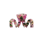 Swiggle wavy claw clip in Rose Garden pink-and-green floral marble cellulose acetate