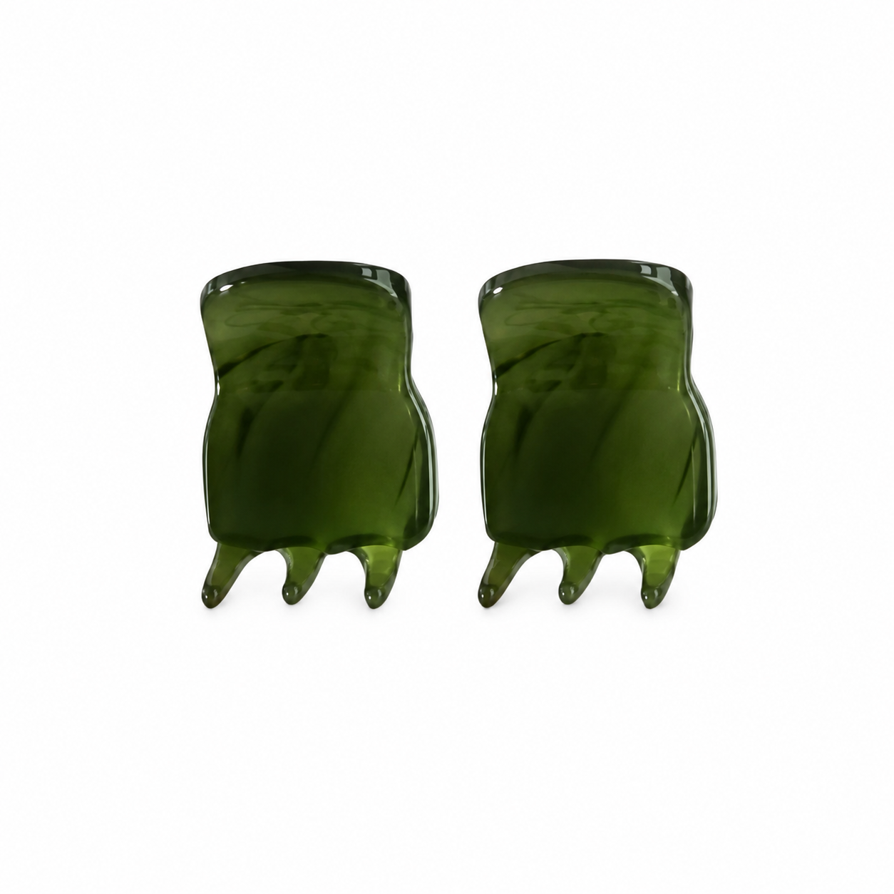 Thea Mini Clips in Matcha — a set of two soft green marbled acetate claw clips from Zoé Jewelry.