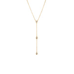 Trio Drop lariat necklace with heart, oval, and pear CZ stones on a gold cable chain