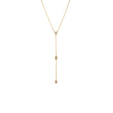 Trio Drop lariat necklace with heart, oval, and pear CZ stones on a gold cable chain