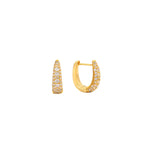 18K gold pavé huggie hoop earrings set with rows of cubic zirconia, shown as a pair, from Zoé Jewelry.