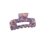 Victoria rectangular claw clip in Lavender Latte purple-amber marble cellulose acetate, side view