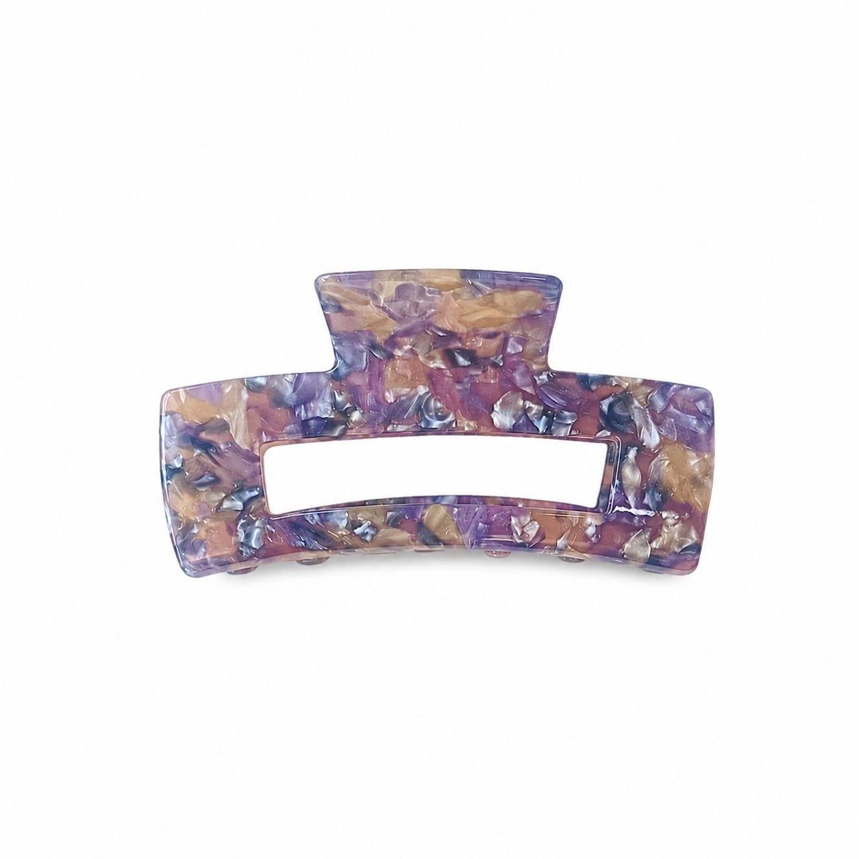 Victoria Large Clip in Lavender Latte — a large lavender and latte marbled acetate claw clip with an open rectangular silhouette from Zoé Jewelry.