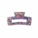 Victoria Large Clip in Lavender Latte — a large lavender and latte marbled acetate claw clip with an open rectangular silhouette from Zoé Jewelry.