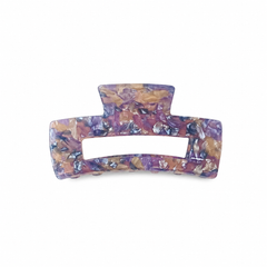 Victoria Large Clip in Lavender Latte — a large lavender and latte marbled acetate claw clip with an open rectangular silhouette from Zoé Jewelry.
