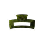 Victoria large rectangular claw clip in Matcha olive-green marble cellulose acetate