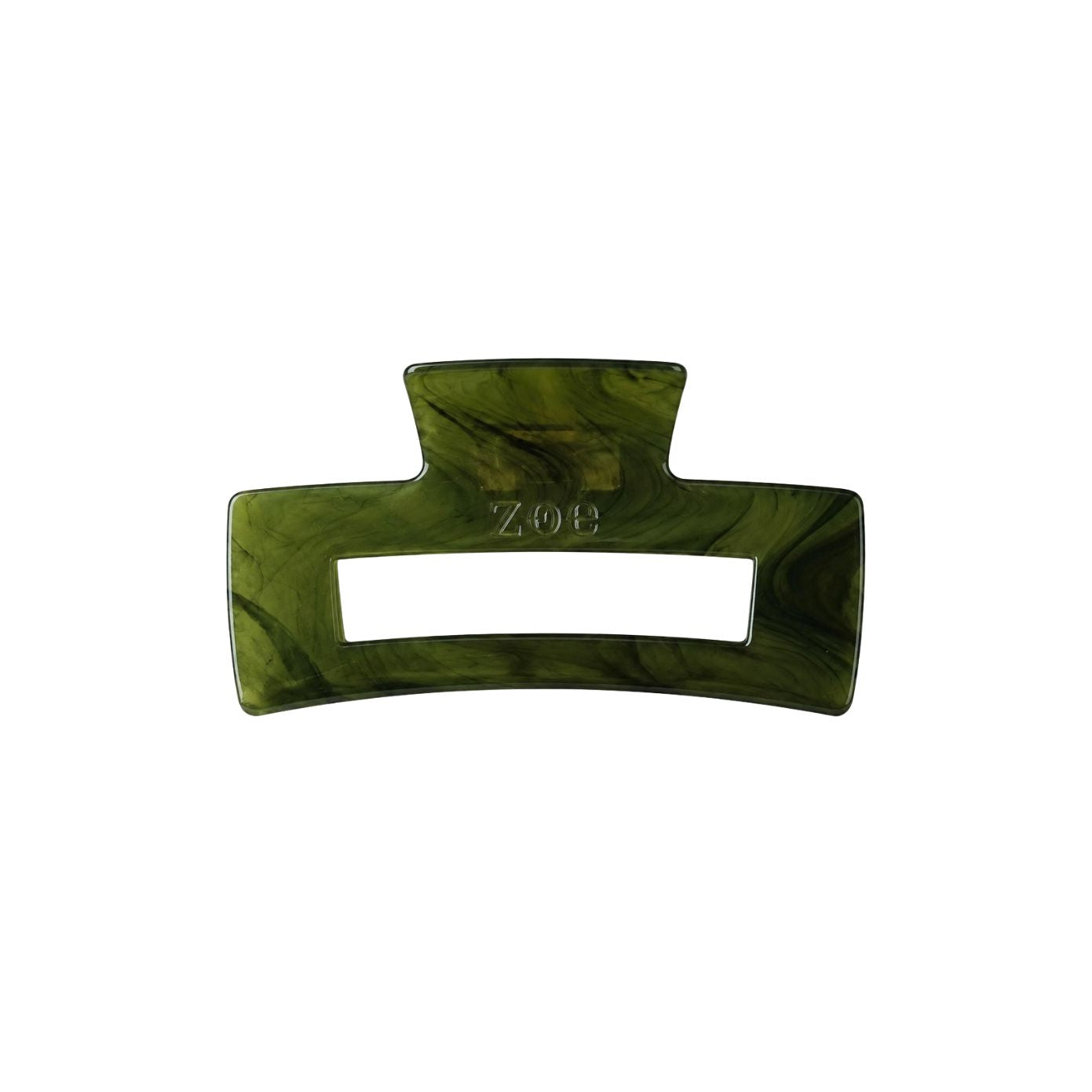 Victoria large rectangular claw clip in Matcha olive-green marble cellulose acetate