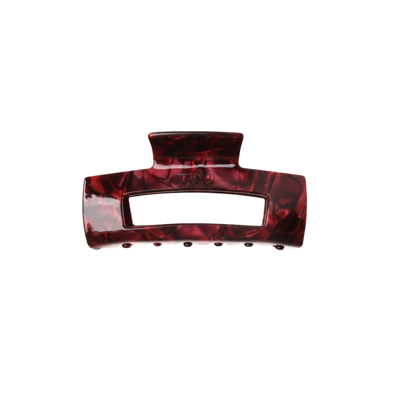 Victoria large rectangular claw clip in deep wine marble cellulose acetate
