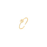Dainty fine gold open adjustable ring with a small gold daisy and cubic zirconia centre, 18k gold plating.