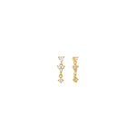Dainty gold drop earrings with linked clear cubic zirconia stones, post-back, in 18k gold plating.
