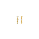 Dainty gold drop earrings with linked clear cubic zirconia stones, post-back, in 18k gold plating.